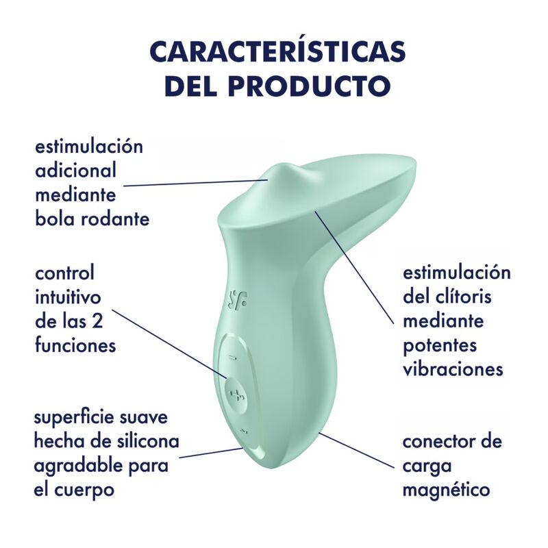 Vibratore Satisfyer Exciterrr da appoggio clitoride Menta, dispositivo di stimolazione per il piacere femminile.