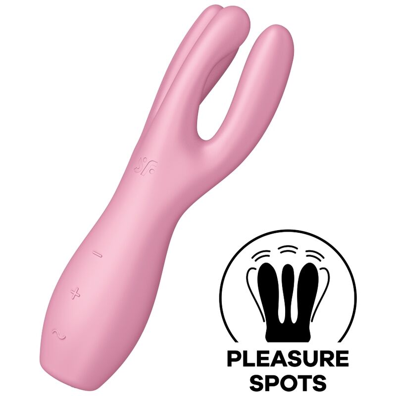 Vibratore rosa SATISFYER THREESOME 3, vibratore per adulti con design elegante e funzionalità multiple.
