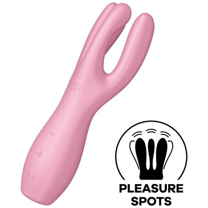 Vibratore rosa SATISFYER THREESOME 3, vibratore per adulti con design elegante e funzionalità multiple.