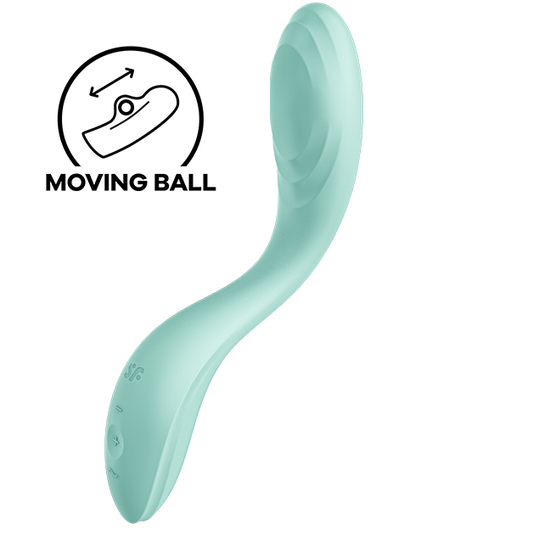 Vibratore Satisfyer Rolling Pleasure G-Spot verde, vibratore rosa con design ergonomico e superficie liscia.