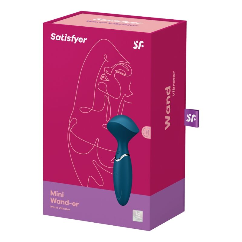 Stimolatore vibrante SATISFYER MINI WOND-ER BLU con design compatto e superficie liscia, colore blu, marca SATISFYER WAND.