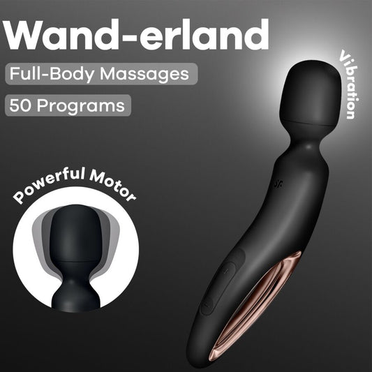 Massaggiatore vibrante SATISFYER WAND ERLAND nero, con design compatto e potente, ideale per il relax e il massaggio del corpo.