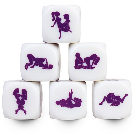 Dadi Kamasutra Lesbici SECRETPLAY 25 mm, giochi erotici in plastica colorata con simboli sensuali, per momenti di intimità.