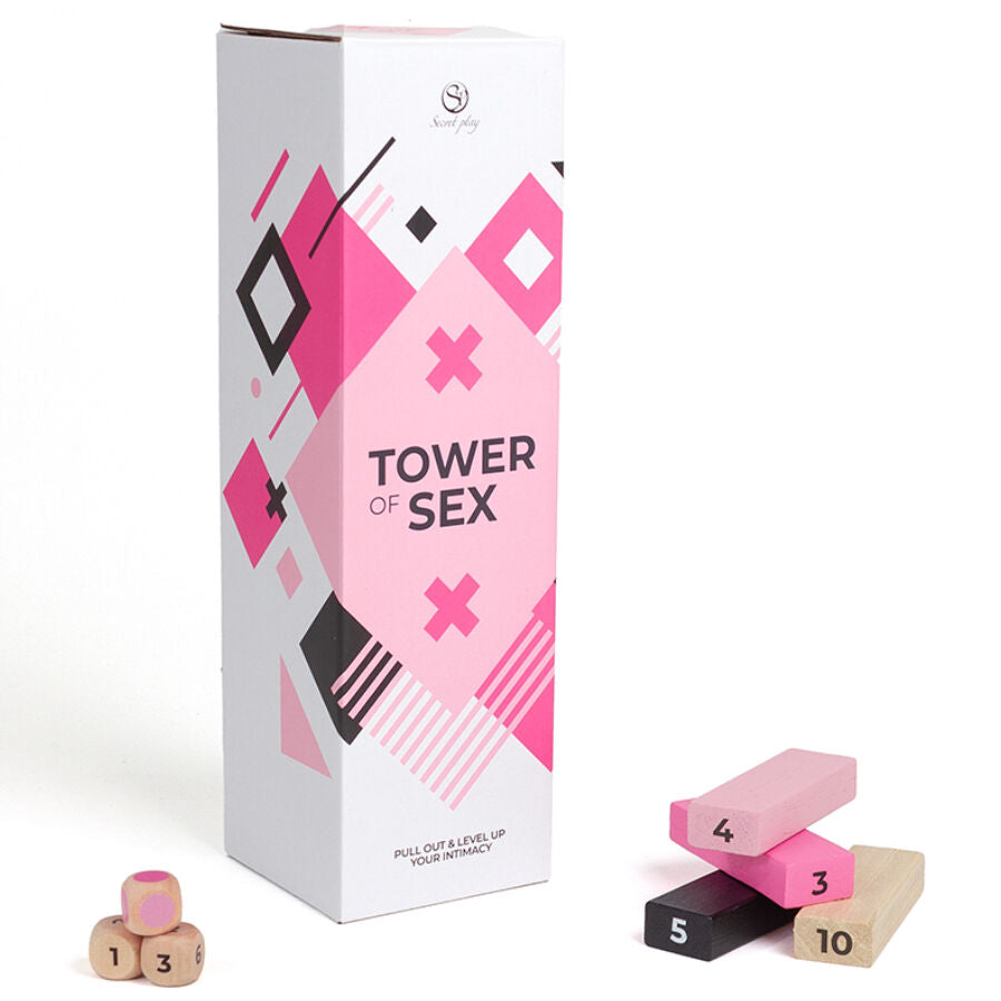 Gioco in legno Torre del Sesso di SECRETPLAY 100% GAMES, con pezzi colorati e struttura in legno robusta.