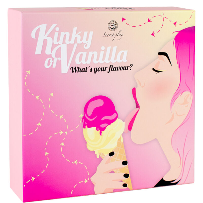 Gioco kink e vanilla SECRETPLAY 100% GAMES, confezione con vari giochi stimolanti per adulti, immagini di scatola e dettagli del prodotto