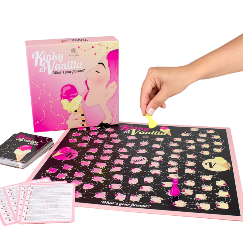 Gioco Secretplay Kinky o Vanilla, marca Secretplay 100% Games, scatola con illustrazione e dettagli del prodotto.