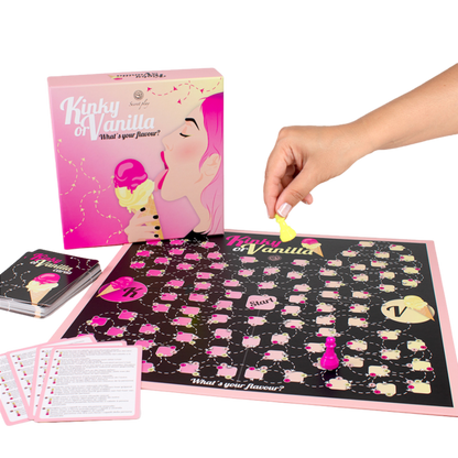 Gioco Secretplay Kinky o Vanilla, marca Secretplay 100% Games, scatola con illustrazione e dettagli del prodotto.