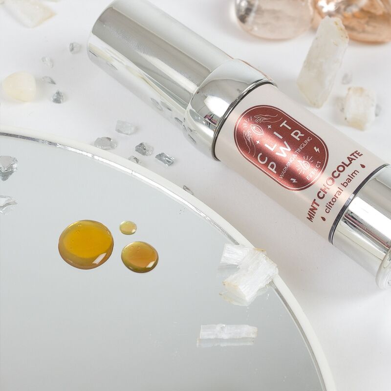 Balsamo clitoride Secret Play Clit Pwr con menta e cioccolato, crema intime per il piacere, marchio Secretplay Cosmetic.