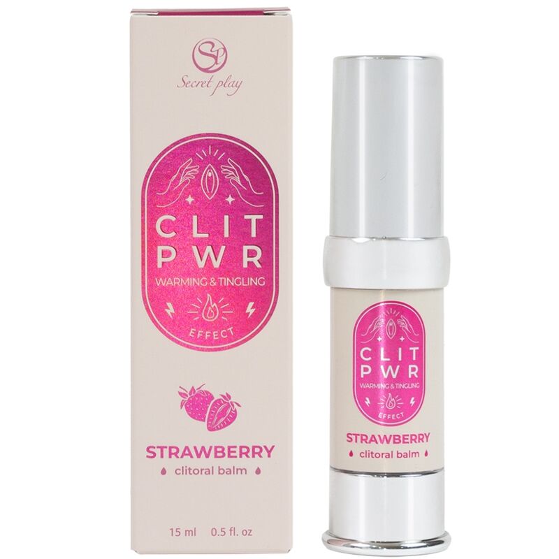 Balsamo per clitoride SECRET PLAY Clit PWR alla fragola di SECRETPLAY COSMETIC, confezione con tubo e etichetta rosa.