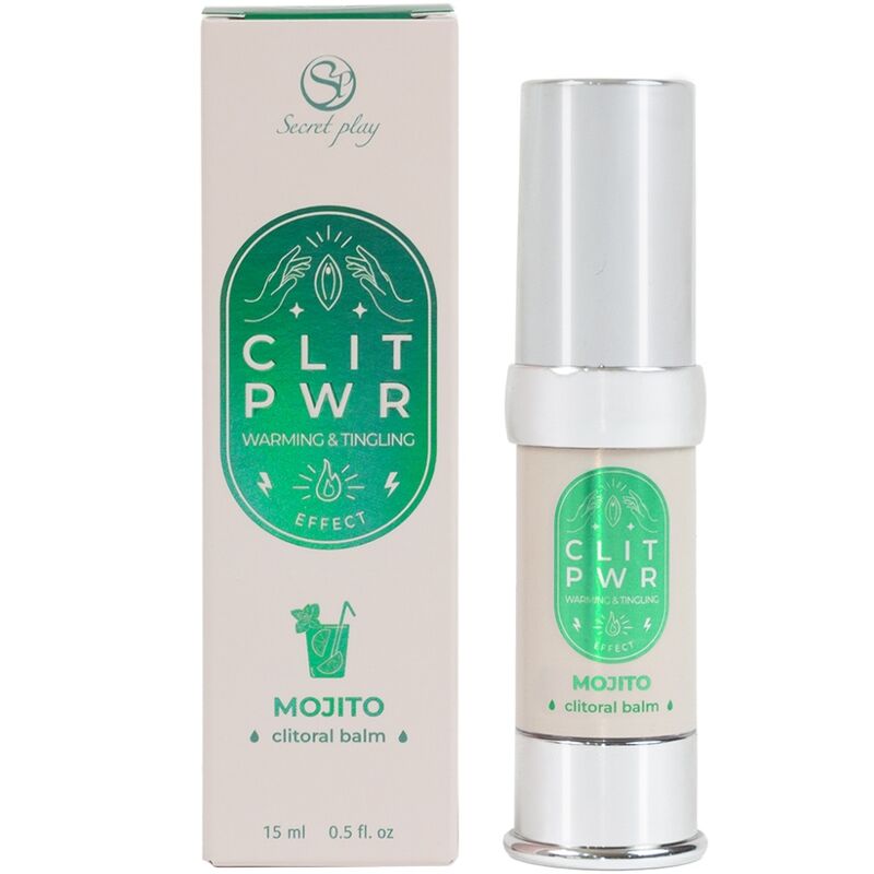 Balsamo per clitoride SECRET PLAY CLIT PWR MOJITO da SECRETPLAY COSMETIC, confezione con tubetto e etichetta verde.