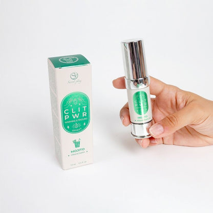 Balsamo clitoride Secret Play Clit Pwr Mojito di SecretPlay Cosmetic, confezione con tubetto e dettagli del prodotto.