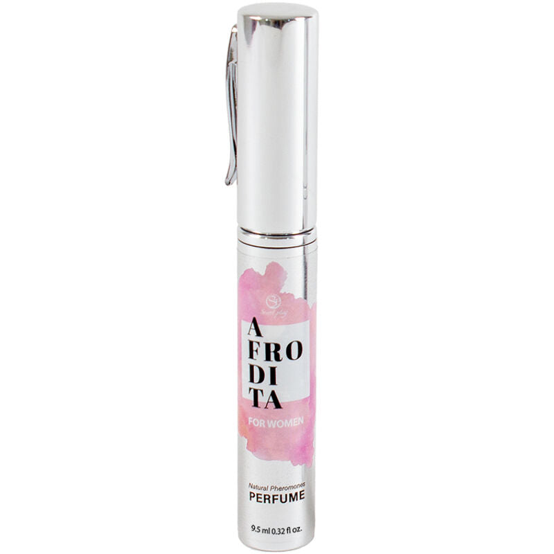Spray feromoni Afrodita di SECRETPLAY COSMETIC, profumo donna in formato da viaggio, con flacone compatto e design elegante.