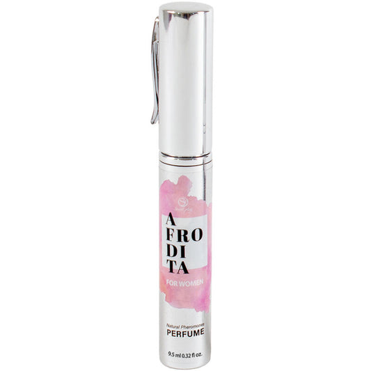 Spray feromoni Afrodita di SECRETPLAY COSMETIC, profumo donna in formato da viaggio, con flacone compatto e design elegante.