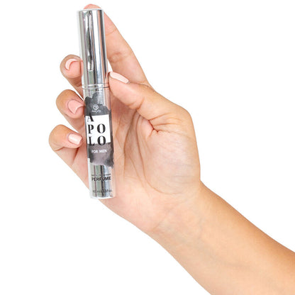 Profumo feromoni per uomo SECRETPLAY APOLO, spray formato da viaggio, con flacone compatto e design elegante.