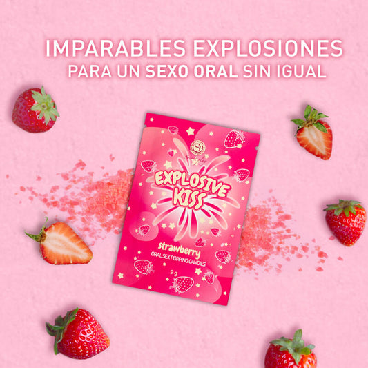 Caramelle esplosive alla fragola del marchio SECRETPLAY COSMETIC, dolci e colorate, visibili nella confezione.