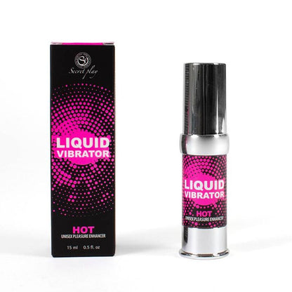 Liquido vibratore forte SECRETPLAY, stimolatore intimo da 15 ml, flacone con etichetta e tappo.