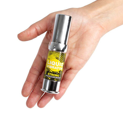 Liquido vibratore stimolatore unisex forte SECRETPLAY COSMETIC, confezione da 15 ml, bottiglia con etichetta blu e trasparente