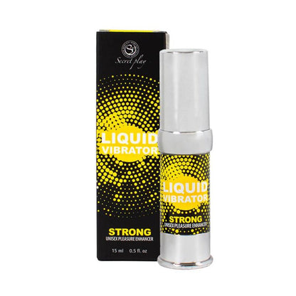 Liquido vibratore stimolatore unisex forte SECRETPLAY COSMETIC, flacone da 15 ml con etichetta e tappo nero.