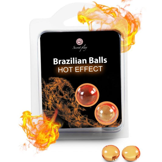 Palline brasiliane SECRETPLAY COSMETIC con effetto riscaldante, confezione da 2 unità, visibile nell'immagine.