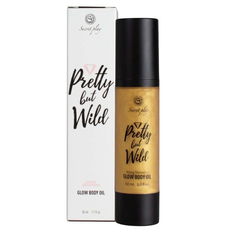 Olio per il corpo SECRETPLAY Pretty Ma Wild Glow in bottiglia da 50 ml, con etichetta e tubo di prodotto visibili.