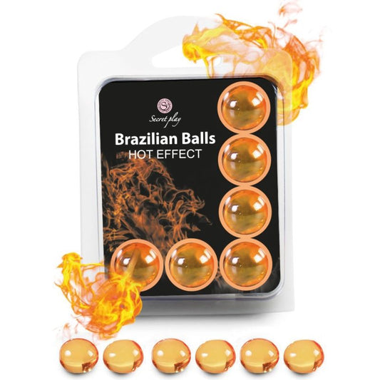 Set di 6 palline brasiliane SECRETPLAY COSMETIC con effetto calore, visibili con superficie liscia e dettagli colorati.