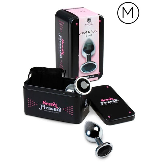 Plug anale nero SECRETPLAY, forma a cono con superficie liscia, ideale per giochi di piacere e stimolazione.