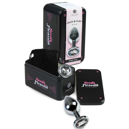 Plug anale trasparente SECRETPLAY in alluminio, lunghezza 8 cm, con superficie liscia e design ergonomico per piacere e comfort.