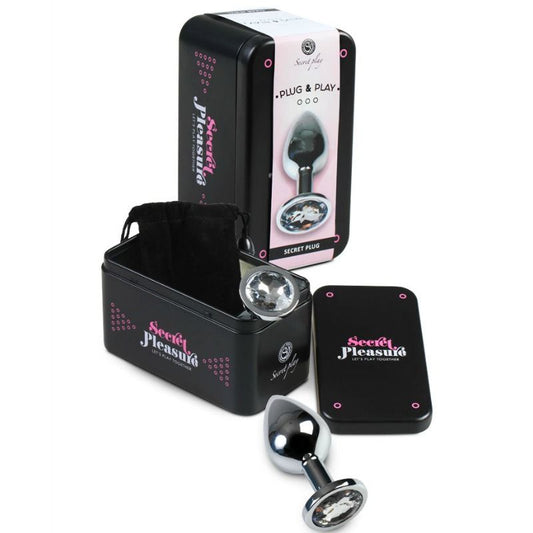 Plug anale trasparente SECRETPLAY in alluminio, lunghezza 8 cm, con superficie liscia e design ergonomico per piacere e comfort.