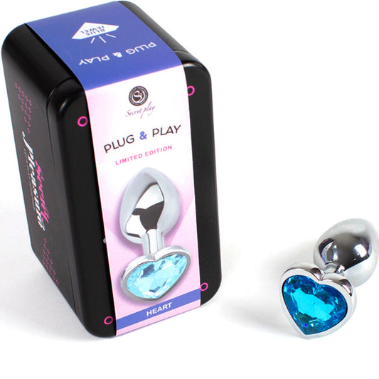 Tappo in metallo con cuore blu, misura piccola di circa 7 cm, prodotto SECRETPLAY TOYS, oggetto in metallo con dettagli a forma di cuore