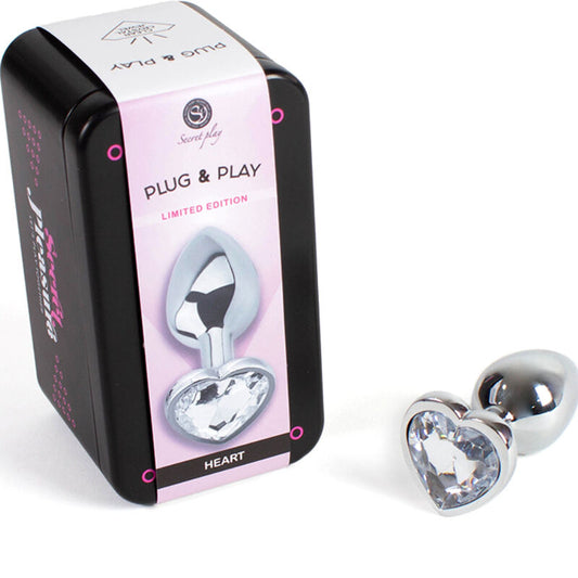 Tappo in metallo con cuore di cristallo trasparente, dimensione piccola di circa 7 cm, prodotto SECRETPLAY TOYS.