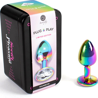 Tappo in metallo rainbow SECRETPLAY Toys, taglia piccola di 7 cm, con finitura colorata e dettagli arcobaleno.