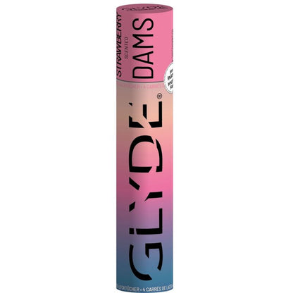 Preservativi SHEER GLYDE Dams Laminas Lattice, design trasparente e fragola, per sesso orale sicuro e piacevole.