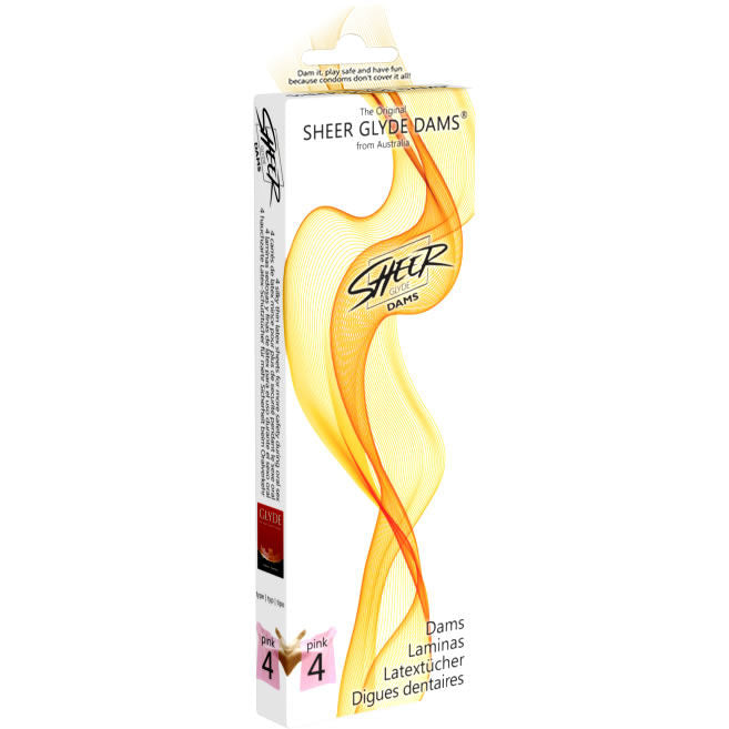Dams lattice trasparenti SHEER GLYDE per sesso orale con fragola, confezione con laminas per protezione e sicurezza.