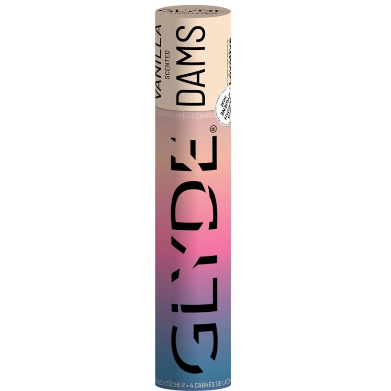 Preservativi SHEER GLYDE Dams Laminas Lattice per sesso orale alla vaniglia, confezionati in modo discreto.