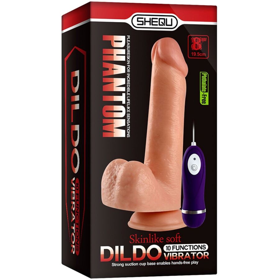 Dildo vibrante SHEQU Phantom di 20 cm con telecomando, design realistico e dettagliato, ideale per stimolazione intensa.