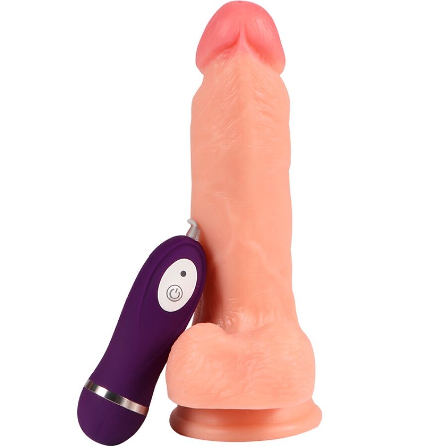 Dildo vibratore SHEQU Iron Dragon con telecomando, lunghezza 17,5 cm, in look dragon nero con dettagli metallici.