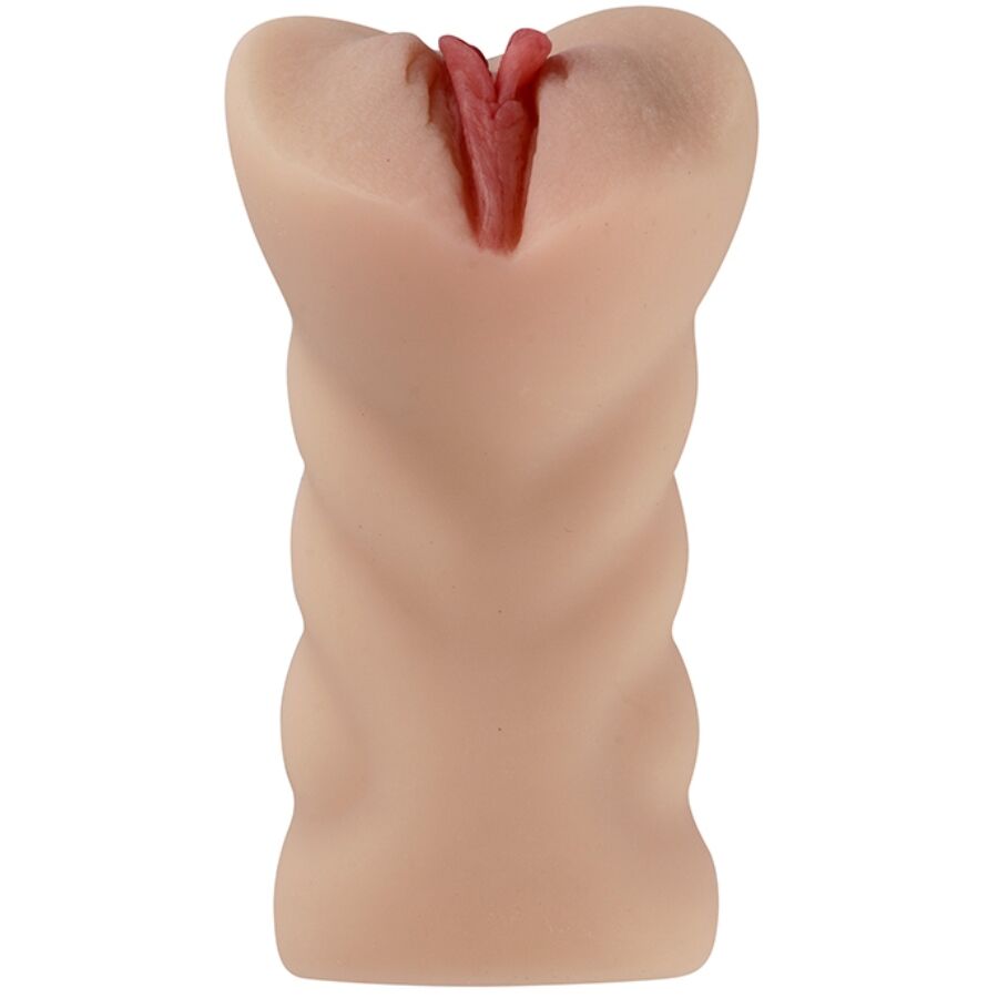 Masturbatore femminile SHEQU Edith, dispositivo realistico in silicone per stimolazione vaginale, bianco e compatto.