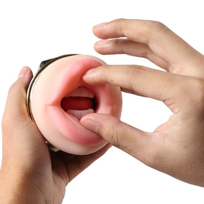 Masturbatore SHEQU Kay doppia bocca e vibrazione della vagina, dettagli realistici e design ergonomico, in primo piano.