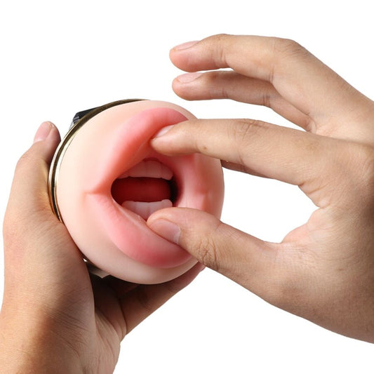 Masturbatore SHEQU Kay doppia bocca e vibrazione della vagina, dettagli realistici e design ergonomico, in primo piano.