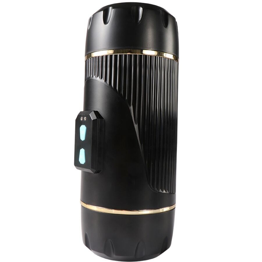 Masturbatore doppio SHEQU Kay con due bocche e funzione vibratoria, in silicone realistico e dettagliato per stimolazione.
