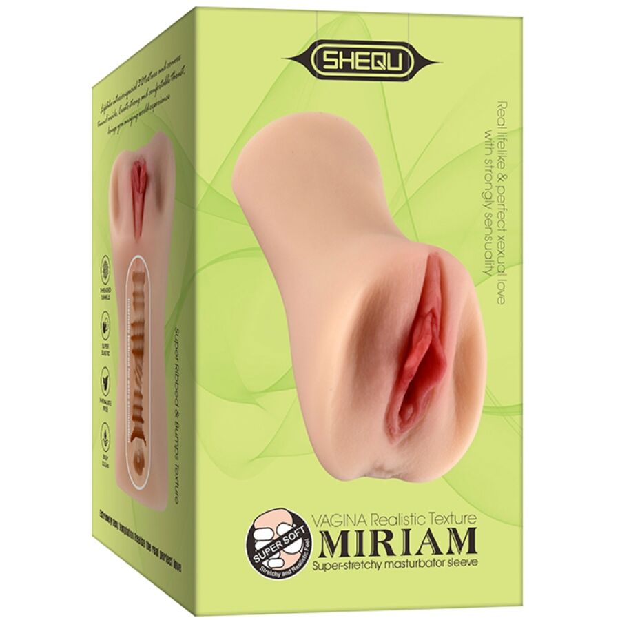 Masturbatore vagina Miriam della marca SHEQU, dettagli realistici con texture interna visibile nell'immagine.