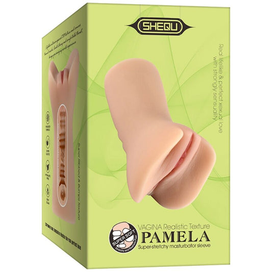 Masturbatore vagina Pamela del brand SHEQU, dettaglio realistico e morbido, ideato per il piacere e il comfort.