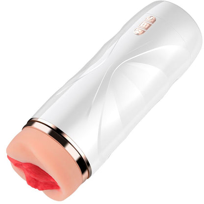 Masturbatore vaginale vibrante SHEQU Riley con aspirazione, dettagli realistici e design ergonomico.