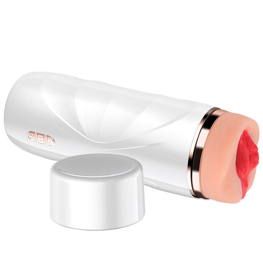 Masturbatore vaginale vibrante SHEQU Riley con aspirazione, simulazione realistica, dettagliate texture e design ergonomico.