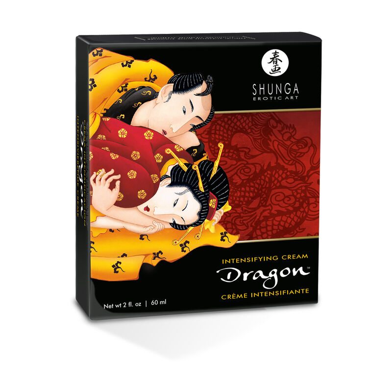 Crema per il potenziamento dell'erezione del Drago di Shunga Aphrodisiacs, confezione con tubo bianco e etichetta.