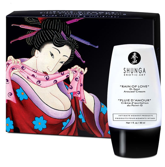 Crema stimolante Punto G Shunga Rain of Love, jar con crema per stimolazione intima e piacere femminile.