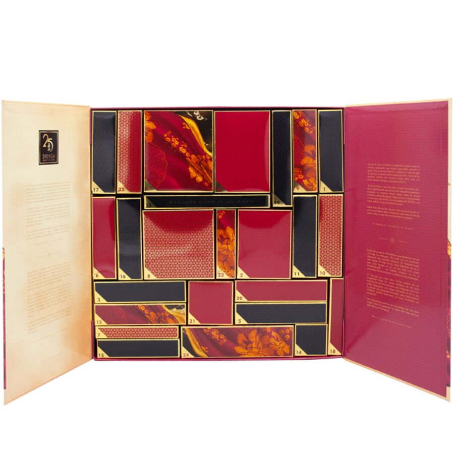 Calendario esclusivo dei desideri SHUNGA KITS per il 25° anniversario, con immagini artistiche e dettagli eleganti.
