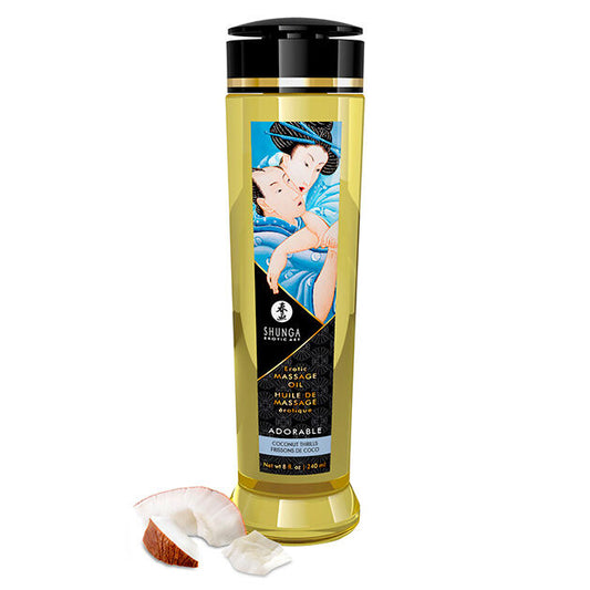 Olio da massaggio erotico Shunga Oils, 240 ml, bottiglia elegante con etichetta colorata, ideale per massaggi sensuali.