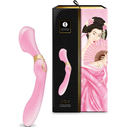 Massaggiatore intimo rosa Shunga Toys Zoa, dispositivo di piacere con design ergonomico e rivestimento morbido.