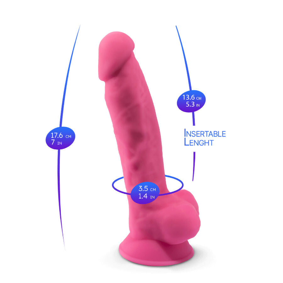Penis realistico in silicone premium SILEXD Modello 1, colore rosa fluorescente, lunghezza 17,5 cm, modello realistico e morbido